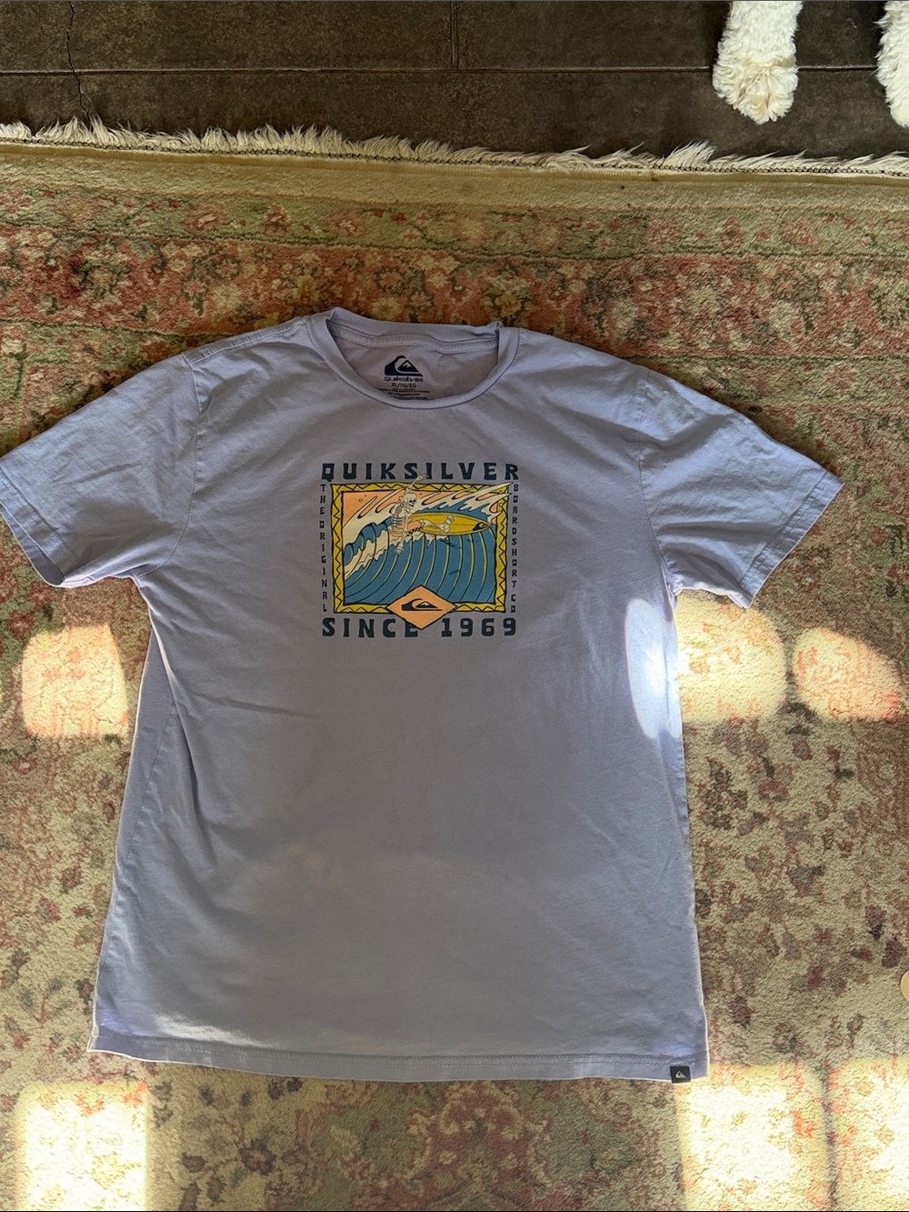 Quiksilver Kid’s XL Light Lavender Graphic Tee - Since 1969 - SKELETON SURFING
